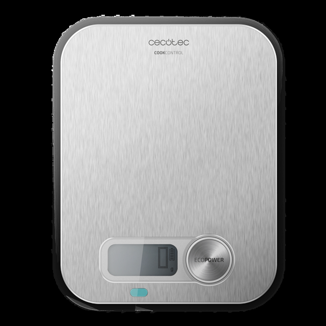 Cecotec Cook Control 10200 EcoPower INOX. Báscula de Cocina sin Pilas Precisión de 1 gr Pantalla LCD Función Tara Función sólidos y líquidos Báscula de cocina