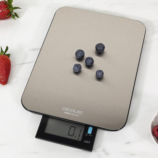 Cecotec Cook Control 9000 Waterproof Báscula De Cocina Digital Con Alta Precisión Acero Inoxidable Resistente Al Agua Pantalla LCD Retroiluminada Extragrande Y Extraíble Capacidad Máxima 10 Kg Báscula De Cocina Digital