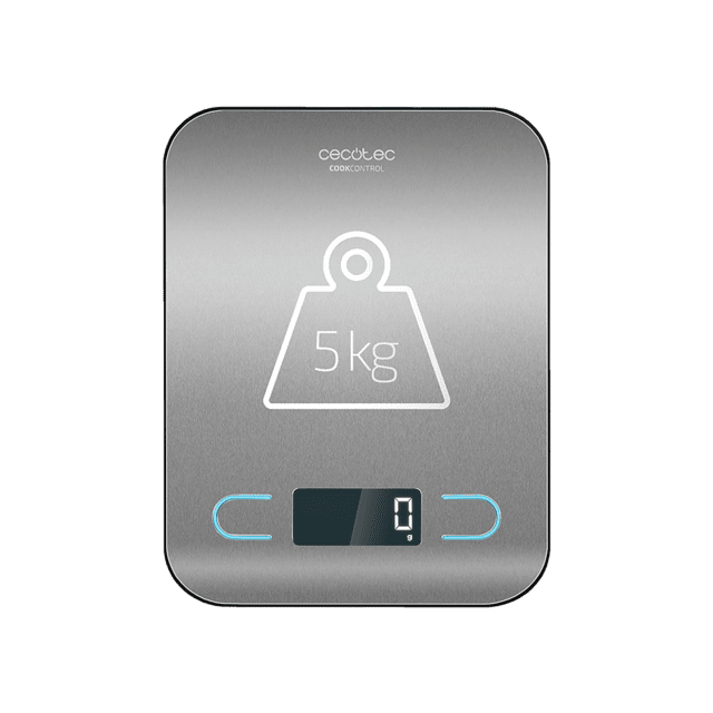 Cecotec CookControl. Báscula De Cocina De Alta Precisión Digital Con Acero Inoxidable Diseño Extraplano Pantalla LCD Extragrande Capacidad Máxima 5 Kg Con Precisión De 1g 203 X 155 Mm Báscula De Cocina Digital