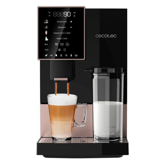 Cecotec Cremmaet Compactccino Black Rose Cafetera superautomática compacta con 19 bares tanque de leche y sistema Thermoblock.  Cafetera superautomática compacta