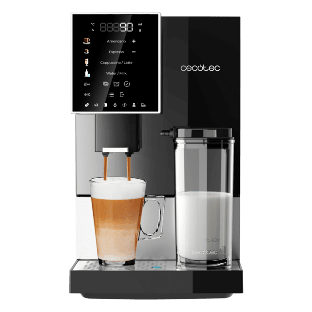 Cecotec Cremmaet Compactccino Black Silver Cafetera superautomática compacta con 19 bares tanque de leche y sistema Thermoblock. Cafetera superautomática