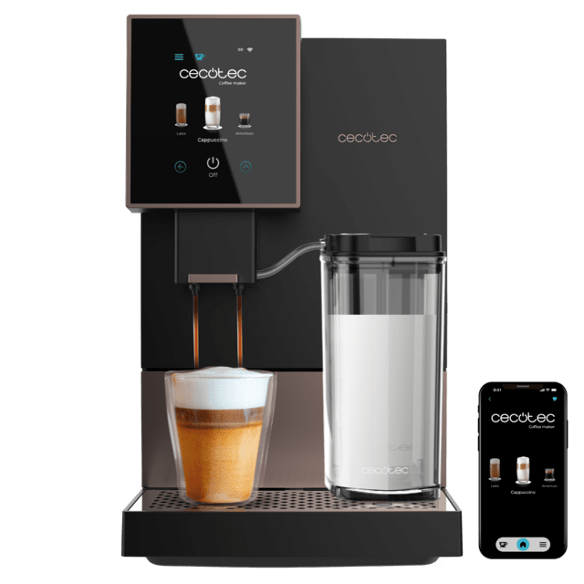 Cecotec Cremmaet Compactccino Connected Black Rose Cafetera superautomática compacta con 19 bares pantalla TFT y Wifi tanque de leche y sistema Thermoblock. Cafetera superautomática