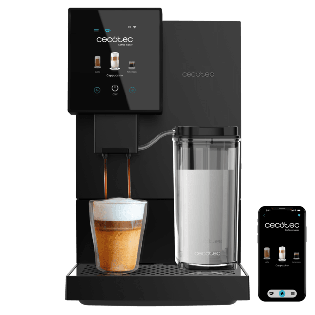 Cecotec Cremmaet Compactccino Connected Cafetera superautomática compacta con 19 bares pantalla TFT y Wifi tanque de leche y sistema Thermoblock. Cafetera superautomática