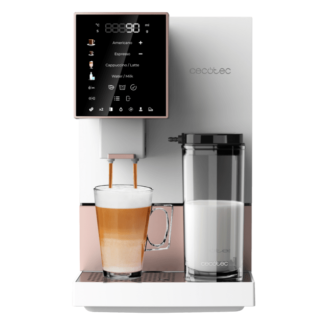 Cecotec Cremmaet Compactccino White Rose Cafetera superautomática compacta con 19 bares tanque de leche y sistema Thermoblock. Cafetera superautomática compacta