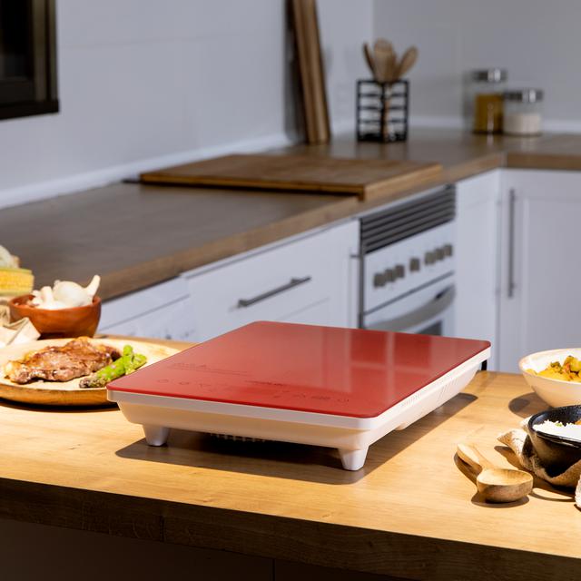 Cecotec Crystal Scarlet. Placa Inducción Portátil Full Con Potencia 2000 W Temperatura Regulable 4 Programas Preconfigurados Temporizador Sartenes Hasta 28 Cm Placa De Inducción Portátil 2000 W De Color Granate  