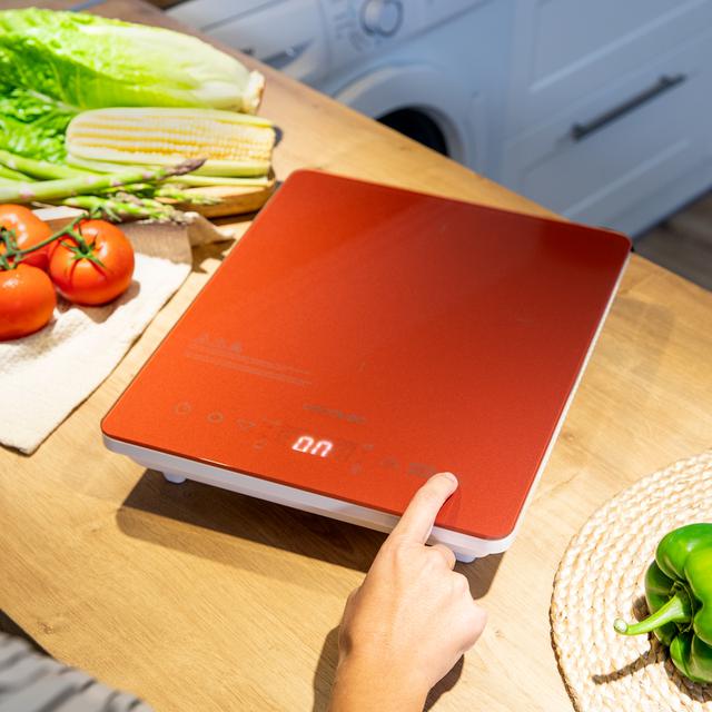 Cecotec Crystal Scarlet. Placa Inducción Portátil Full Con Potencia 2000 W Temperatura Regulable 4 Programas Preconfigurados Temporizador Sartenes Hasta 28 Cm Placa De Inducción Portátil 2000 W De Color Granate  