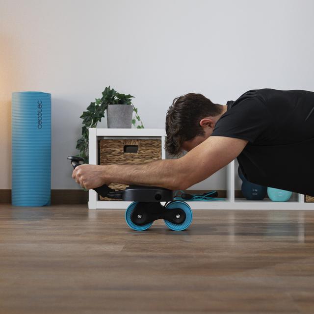 Cecotec Drumfit AB Fit Pro Rueda Abdominal Con Rebote Automático Y Soporte De Codos. Diseño Compacto. 10 Cm De Ancho De Rueda. Ligero. Soporte Para Dispositivos. Esterilla Antideslizante Y Acolchada. Máximo Peso De Usuario 10