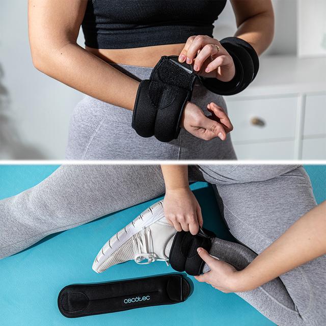 Cecotec Drumfit AnkleBell 1000 Neo Set 2 Pesas Para Tobillo Y Muñecas Ajustables Con Velcro. Peso De Cada Una 1 Kg. Rellenas De Arena. Set 2 Pesas Para Tobillo Y Muñecas A