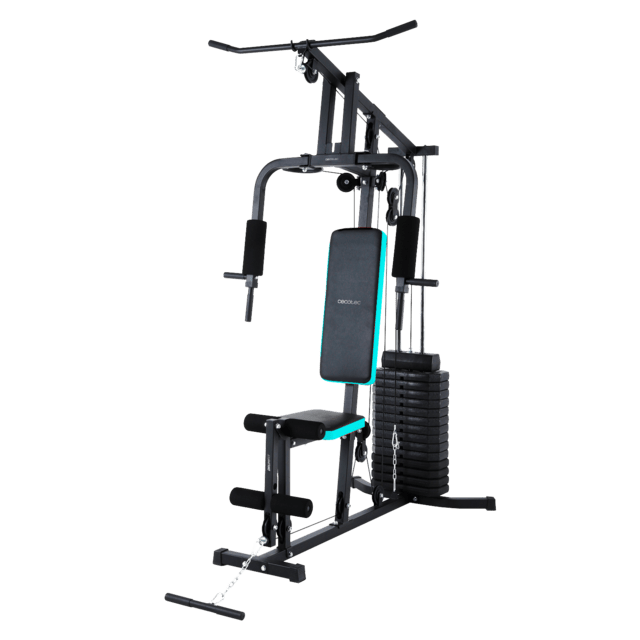 Cecotec Drumfit HomeGym 1000 Single Estación de entrenamiento multifuncional. Bloque de pesas total de 65 Kg. Full-Body Workout. Con almohadillas acolchadas. Ajustable. Peso máximo de 120 kg y altura máxima 185 cm. Multiestac