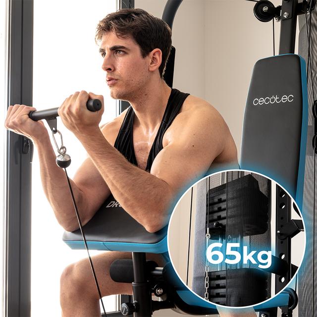 Cecotec Drumfit HomeGym 2000 Double Multiestación De Entrenamiento Multifuncional. 2 Estaciones. Bloque De Pesas Total De 65 Kg. Full-Body Workout. Con Almohadillas Acolchadas. Ajustable. Mancuernas De 1.5 Kg. Peso Máximo De 1