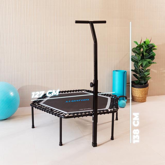 Cecotec Drumfit Jump 1270 Trampolín De Fitness Cama Elástica. 127 Cm De Diámetro. Altura Ajustable En 6 Niveles. Base De 7 Patas. Máximo Peso Del Usuario 100 Kg. Plegable. Trampolín De Fitness Cama Elástica