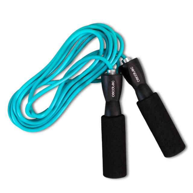 Cecotec DrumFit Jump Rope Cuerda para saltar hecha de material PVC con agarres ergonómicos antideslizantes. El sistema Smooth Bearing garantiza un movimiento silencioso y fluido. 295 cm de largo