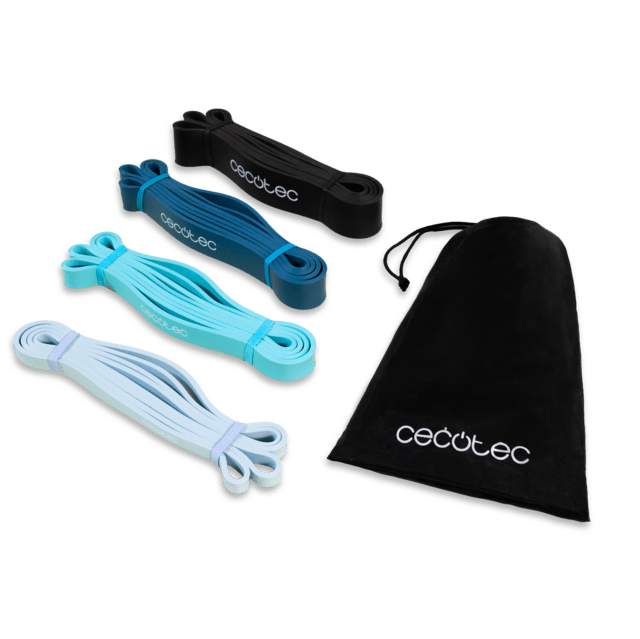 Cecotec DrumFit Power Band Set Set De 4 Cintas Elásticas Con Distintos Niveles De Resistencia 15 Kg - 60 Kg. Hechas De Látex E Incluyen Bolsa De Transporte. Set De 4 Cintas Elásticas 