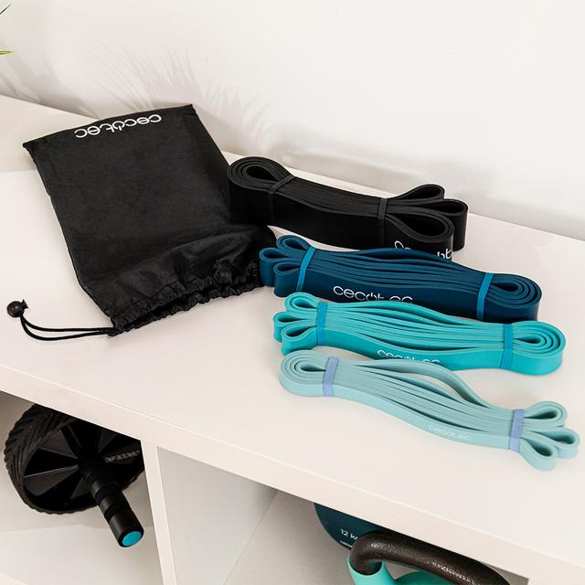 Cecotec DrumFit Power Band Set Set De 4 Cintas Elásticas Con Distintos Niveles De Resistencia 15 Kg - 60 Kg. Hechas De Látex E Incluyen Bolsa De Transporte. Set De 4 Cintas Elásticas 