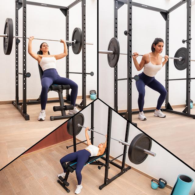 Cecotec Drumfit PowerRack 1000 Power Rack. Jaula De Musculación Para Realizar Entrenamientos Con Cargas Altas De Forma Segura Y Ejercicios De Dominadas. Rack De Musculación Sentadillas Dominadas