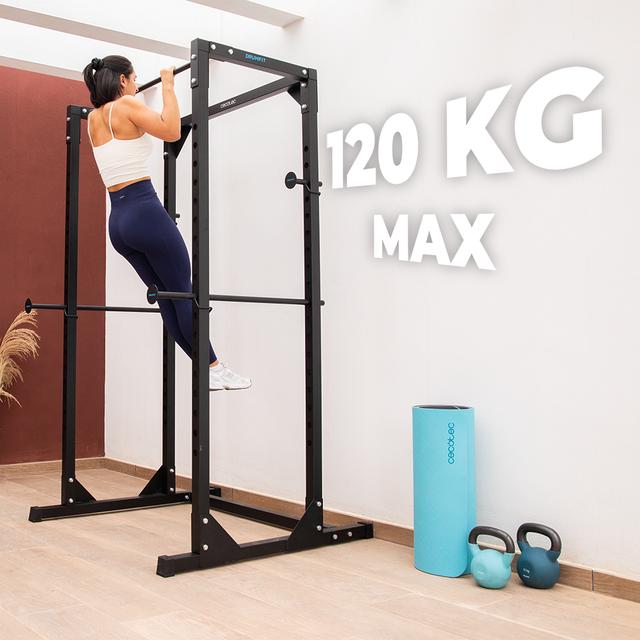 Cecotec Drumfit PowerRack 1000 Power Rack. Jaula De Musculación Para Realizar Entrenamientos Con Cargas Altas De Forma Segura Y Ejercicios De Dominadas. Rack De Musculación Sentadillas Dominadas