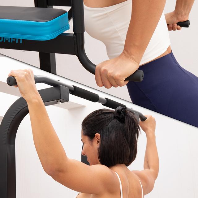 Cecotec Drumfit PullUps 4000 Power Tower. Multiestación De Musculación. Torre De Dominadas Y Fondos. Acolchado Y Con Agarres Antideslizantes. Altura Ajustable. Máximo Peso 120 Kg. Torre Dominadas Y Paralelas. Barra Pull Ups