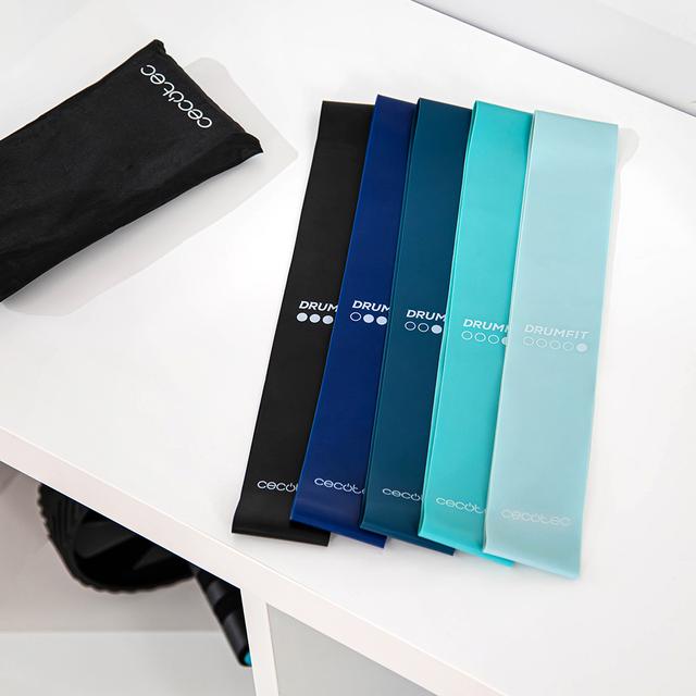 Cecotec DrumFit Resistance Band Set Set De 5 Cintas Elásticas De Resistencia De Látex Con Distintos Niveles Y Bolsa De Transporte Incluida. Set Set De 5 Cintas Elásticas