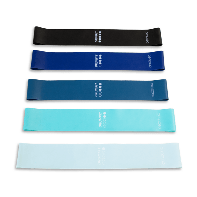Cecotec DrumFit Resistance Band Set Set de 5 cintas elásticas de resistencia de látex con distintos niveles y bolsa de transporte incluida. Set Set de 5 cintas elásticas
