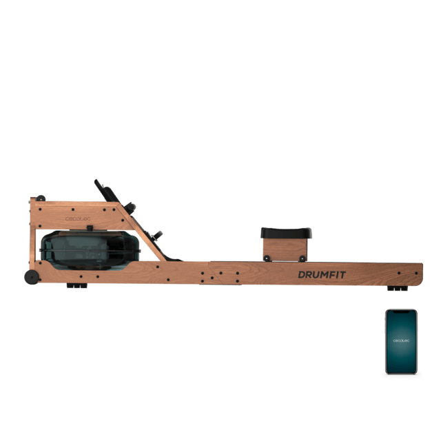 Cecotec Drumfit Rower 20000 Neptuno Wood Remo De Resistencia De Agua Con Acabado En Madera. Tanque De 13 Litros De Capacidad. APP. Sillín Ajustable Horizontalmente. Pantalla LCD. Soporte Para Dispositivos. Doble Manillar. Peso