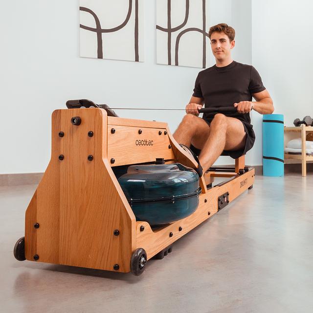 Cecotec Drumfit Rower 20000 Neptuno Wood Remo De Resistencia De Agua Con Acabado En Madera. Tanque De 13 Litros De Capacidad. APP. Sillín Ajustable Horizontalmente. Pantalla LCD. Soporte Para Dispositivos. Doble Manillar. Peso