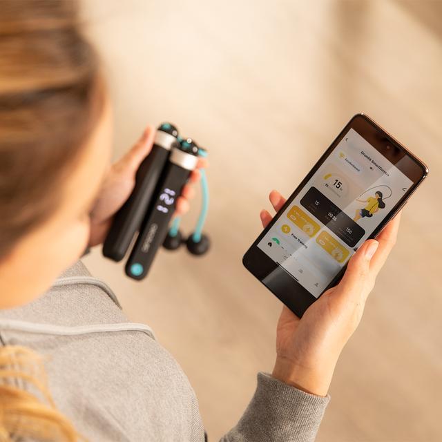 Cecotec Drumfit SmartComba 3000 Connected Inteligente Compacta Y Ajustable Para Saltar En Espacios Reducidos Con App Y Contador. 30 Cm. Pantalla LED. Comba Rapida Crossfit Inteligente