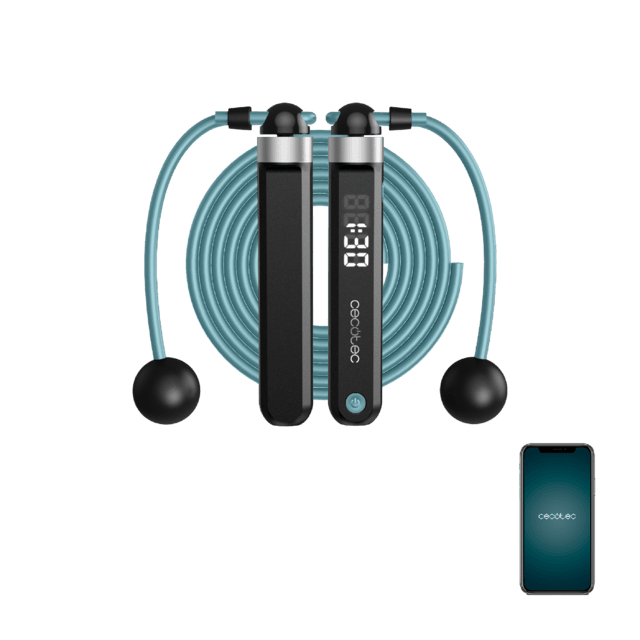 Cecotec Drumfit SmartComba 3000 Connected inteligente compacta y ajustable para saltar en espacios reducidos con app y contador. 30 cm. Pantalla LED. Comba rapida crossfit inteligente