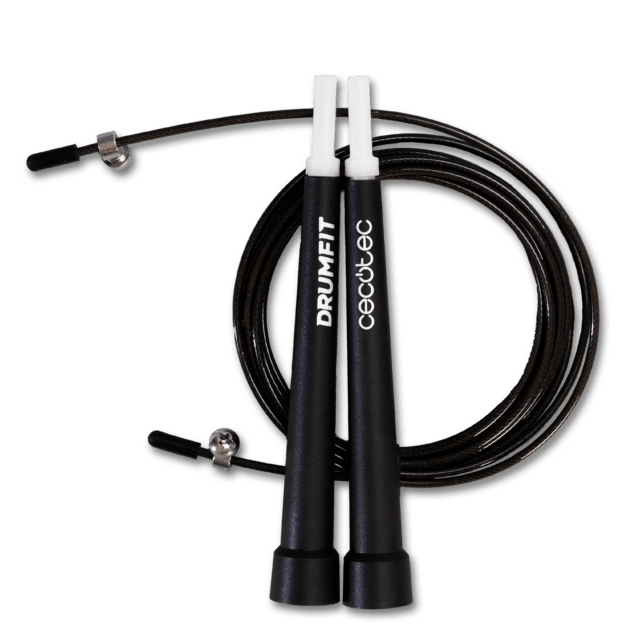 Cecotec DrumFit Speed Rope Comba de velocidad profesional hecha de acero con agarres ergonómicos para entrenamientos de alta intensidad. Ajustable 300 cm de largo y con sistema SmoothBearing 360º. Comba de velocidad profesiona