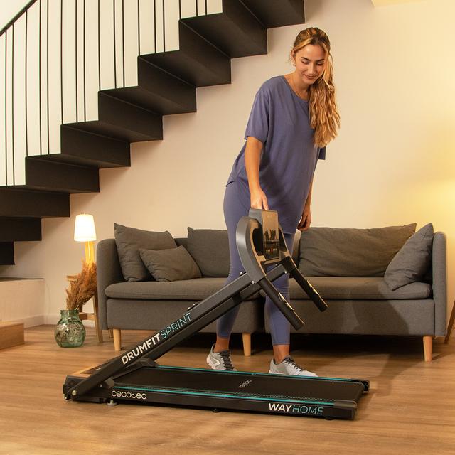 Cecotec DrumFit WayHome 1200 Sprint Cinta De Correr Plegable Con Potencia De 600 W. De 1 A 12 Km/h. 12 Programas Predefinidos. Panel De Control LCD. Superficie De Carrera De 100x40 Cm. Plegable Con Ruedas De Transporte Sistema D