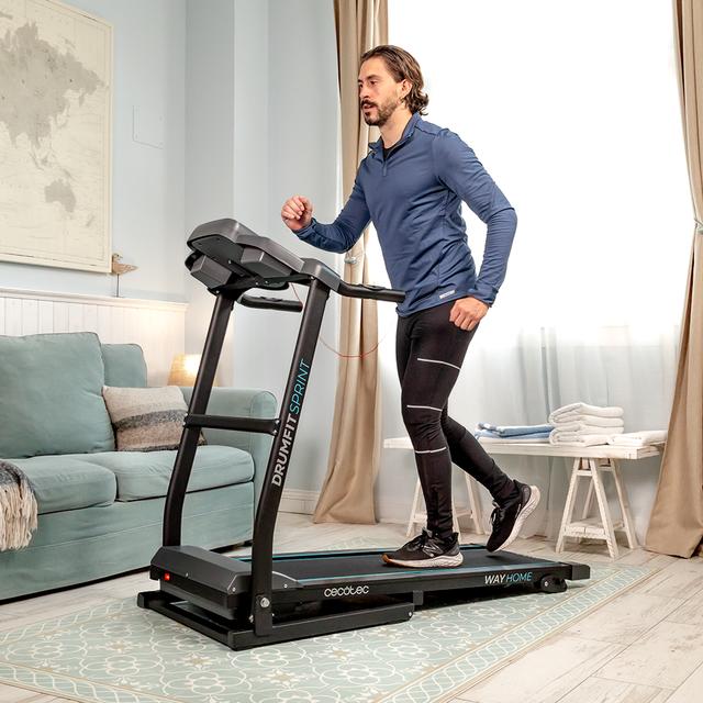 Cecotec DrumFit WayHome 1500 Sprint Cinta De Correr Plegable Con Potencia De 1100 W. De 1 A 15 Km/h. 12 Programas Predefinidos. Panel De Control LCD. Superficie De Carrera De 120x40 Cm. Inclinación Manual. Conectividad Bluetoot