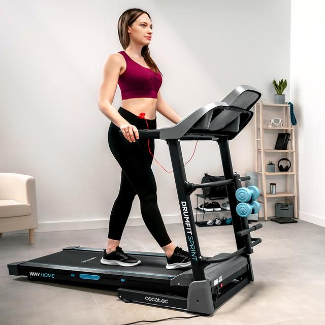 Cecotec DrumFit WayHome 1700 Sprint Cinta De Correr Plegable Con Potencia De 1100 W. De 1 A 17 Km/h. 12 Programas Predefinidos. Panel De Control LCD. Superficie De Carrera De 130x44 Cm Con Amortiguación. Conexión Mini Jack Con
