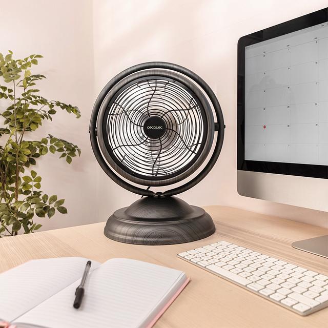 Cecotec EnergySilence 1000 RetroDesk Wood Ventilador De Sobremesa De Diseño Con Madera De 10" Con 20 W Y 3 Aspas. Ventilador De Sobremesa