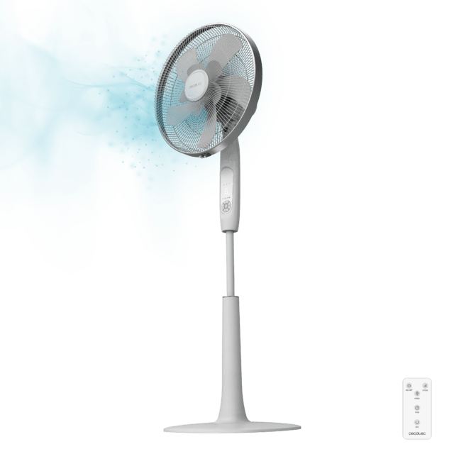 Cecotec EnergySilence 1010 ExtremeConnected. Ventilador De Pie Con Mando A Distancia Y Temporizador 60 W 10 Aspas 6 Velocidades Motor De Cobre Altura Ajustable 115-135 Cm Blanco Ventilador De Pie