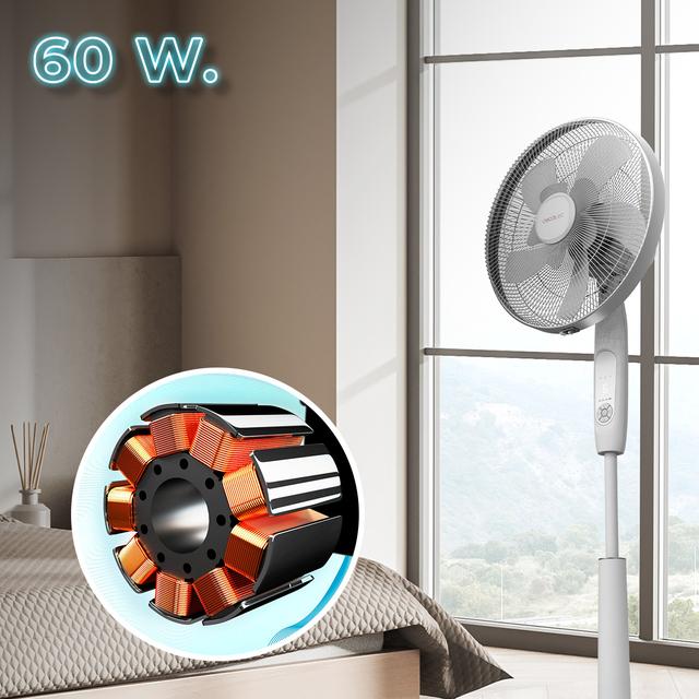 Cecotec EnergySilence 1010 ExtremeConnected. Ventilador De Pie Con Mando A Distancia Y Temporizador 60 W 10 Aspas 6 Velocidades Motor De Cobre Altura Ajustable 115-135 Cm Blanco Ventilador De Pie