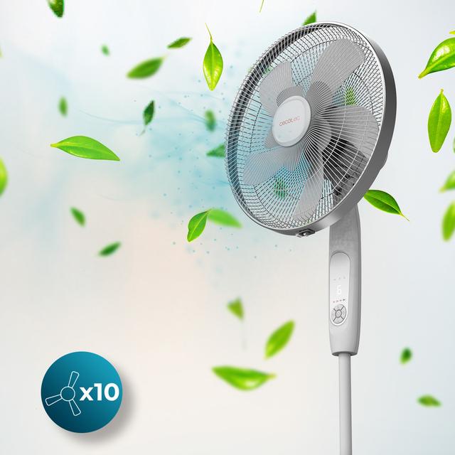 Cecotec EnergySilence 1010 ExtremeConnected. Ventilador De Pie Con Mando A Distancia Y Temporizador 60 W 10 Aspas 6 Velocidades Motor De Cobre Altura Ajustable 115-135 Cm Blanco Ventilador De Pie