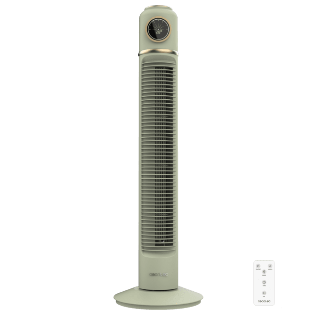 Cecotec EnergySilence 1090 Skyline Retro Smart Green Ventilador de torre de 32" con 40 W LED display control táctil y remoto temporizador 12 horas y oscilación. Ventilador de torre