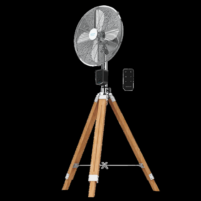 Cecotec EnergySilence 1600 Woody Smart. Ventilador Trípode 50W 4 aspas de 16 Pulgadas 40 cm diámetro Motor de Cobre 3 Velocidades Altura Ajustable 130 cm Oscilación hasta 80º Mando a Distancia Ventilador trípode