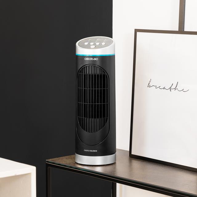 Cecotec EnergySilence 3000 DeskTower Control. Ventilador De Torre Con Mando A Distancia Y Temporizador 30 W Altura 15" (38 Cm) 3 Velocidades Oscilación Indicador LED Negro Ventilador De Sobremesa De Torre