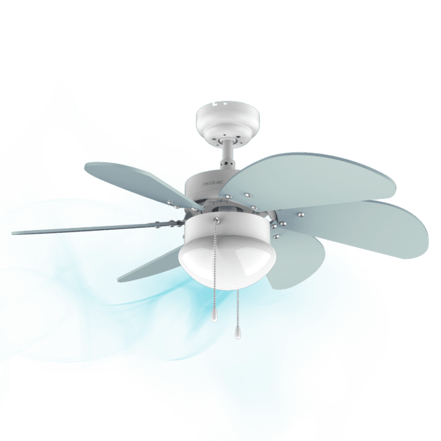Cecotec EnergySilence 3600 Vision Sky. Ventilador De Techo De 50 W Diámetro 92 Cm Lámpara 3 Velocidades 6 Aspas Reversibles Función Verano/Invierno Interruptor De Cadena Blanco/Azul Ventilador De Techo