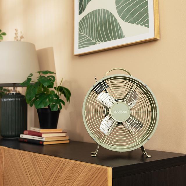 Cecotec EnergySilence 400 RetroDesk Green Ventilador De Sobremesa Estilo Retro Color Verde De 8" Con 25 W Y 4 Aspas. Ventilador De Sobremesa 