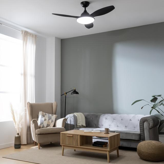 Cecotec EnergySilence 4800 Light Black Ventilador De Techo De 36 W Con Motor DC Y 48” Con Luz LED De 36W Mando A Distancia Temporizador 6 Velocidades Y 3 Aspas. Ventilador De Techo