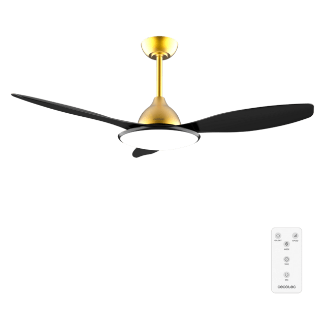 Cecotec EnergySilence 4800 Light GoldBlack Ventilador de techo de 35 W con motor DC y 48” con luz LED de 36W mando a distancia temporizador 6 velocidades y 3 aspas. Ventilador de techo