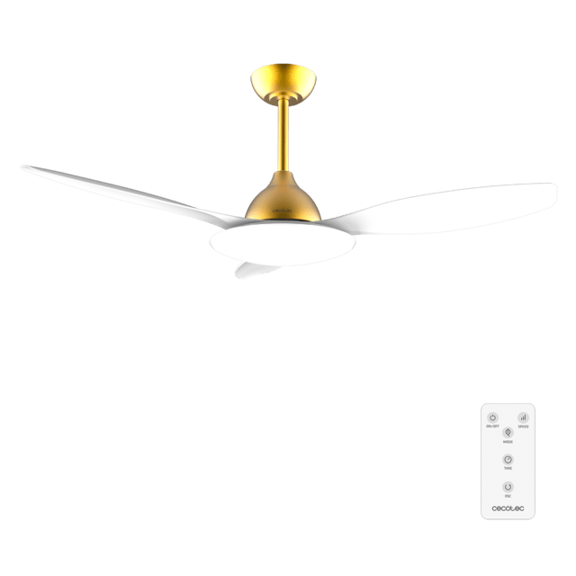 Cecotec EnergySilence 4800 Light GoldWhite Ventilador de techo de 35 W con motor DC y 48” con luz LED de 36W mando a distancia temporizador 6 velocidades y 3 aspas.  Ventilador de techo