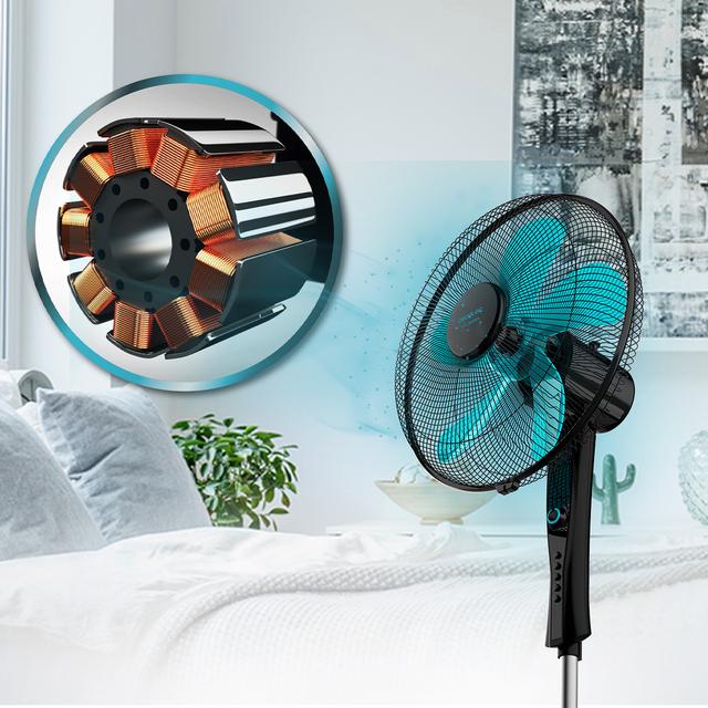 Cecotec EnergySilence 520 Power Black. Ventilador De Pie Con Temporizador 50 W 5 Aspas 40 Cm De Diámetro Oscilante 4 Velocidades Ajustable 110-130 Cm Motor De Cobre Negro Ventilador De Pie