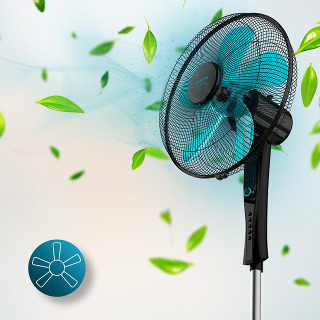 Cecotec EnergySilence 520 Power Black. Ventilador De Pie Con Temporizador 50 W 5 Aspas 40 Cm De Diámetro Oscilante 4 Velocidades Ajustable 110-130 Cm Motor De Cobre Negro Ventilador De Pie