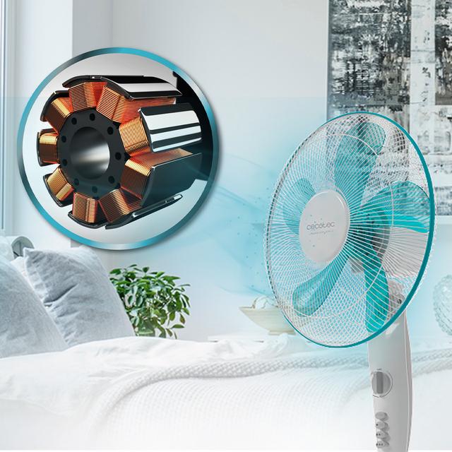 Cecotec EnergySilence 520 Power White. Ventilador De Pie Con Temporizador 50 W 5 Aspas 40 Cm De Diámetro Oscilante 4 Velocidades Ajustable 110-130 Cm Motor De Cobre Blanco Ventilador De Pie