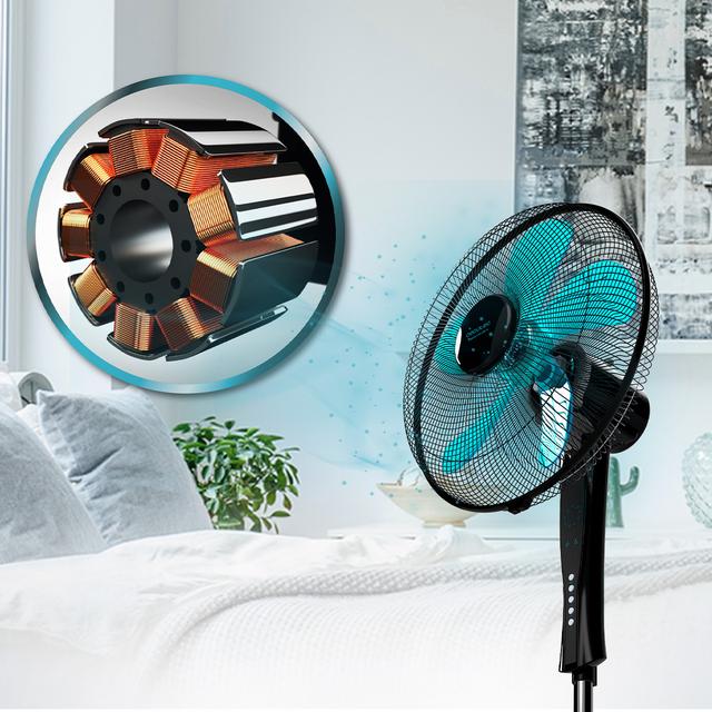 Cecotec EnergySilence 530 Power Connected Black. Ventilador De Pie Con Mando A Distancia Y Temporizador 50 W 5 Aspas De 40 Cm 3 Velocidades Motor De Cobre Oscilante Pantalla Negro Ventilador De Pie