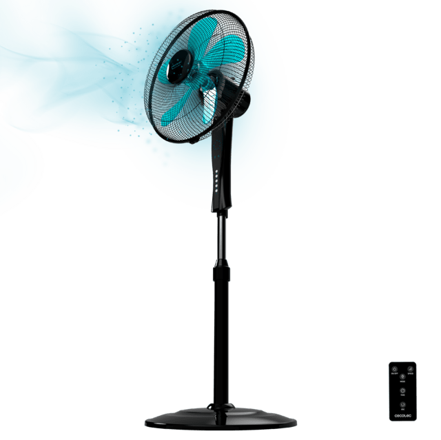 Cecotec EnergySilence 530 Power Connected Black. Ventilador de Pie con Mando a Distancia y Temporizador 50 W 5 Aspas de 40 cm 3 Velocidades Motor de Cobre Oscilante Pantalla Negro Ventilador de pie