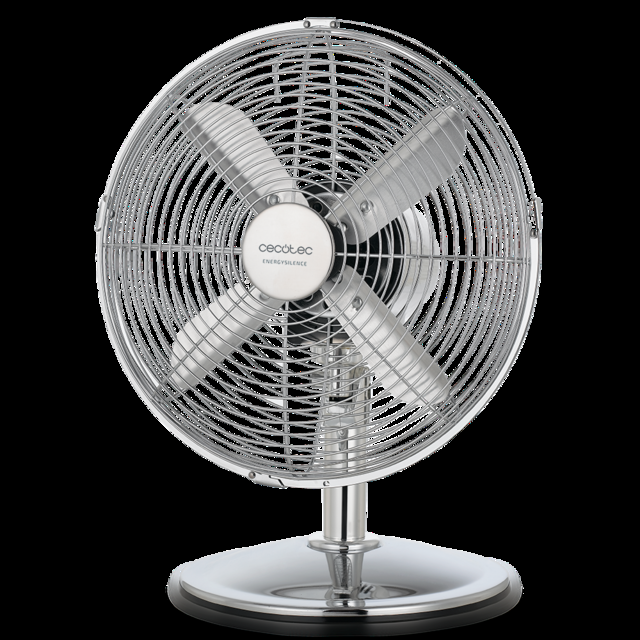 Cecotec EnergySilence 580 RetroDesk. Ventilador de Sobremesa de 45 W 4 Aspas de 30 cm de Diámetro Oscilante 3 Velocidades Motor de Cobre Acabado Cromado Ventilador sobremesa