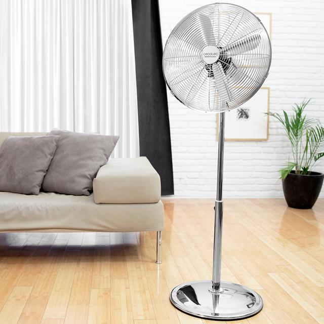 Cecotec EnergySilence 580 RetroStyle. Ventilador De Pie De 60 W 4 Aspas 40 Cm De Diámetro Oscilante 3 Velocidades Altura Ajustable 90-125 Cm Motor De Cobre Acabado Cromado Ventilador De Pie